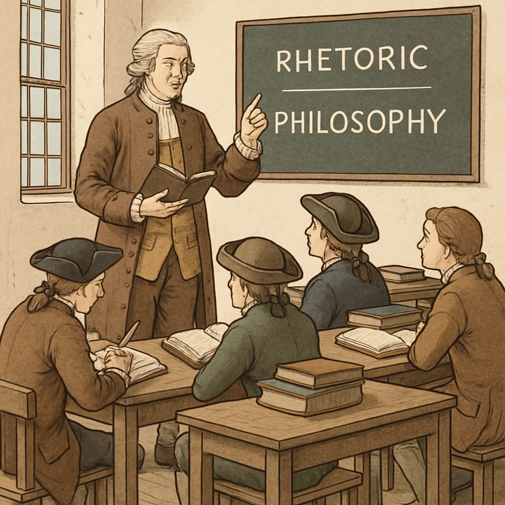 A depiction of classical education in an 18th-century classroom.