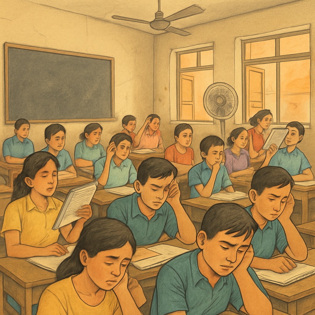 Overheated classroom in a marginalized community highlighting education inequality