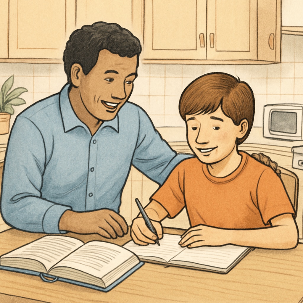 Parent engaging with 7th grade boy’s academic struggles and family education support.