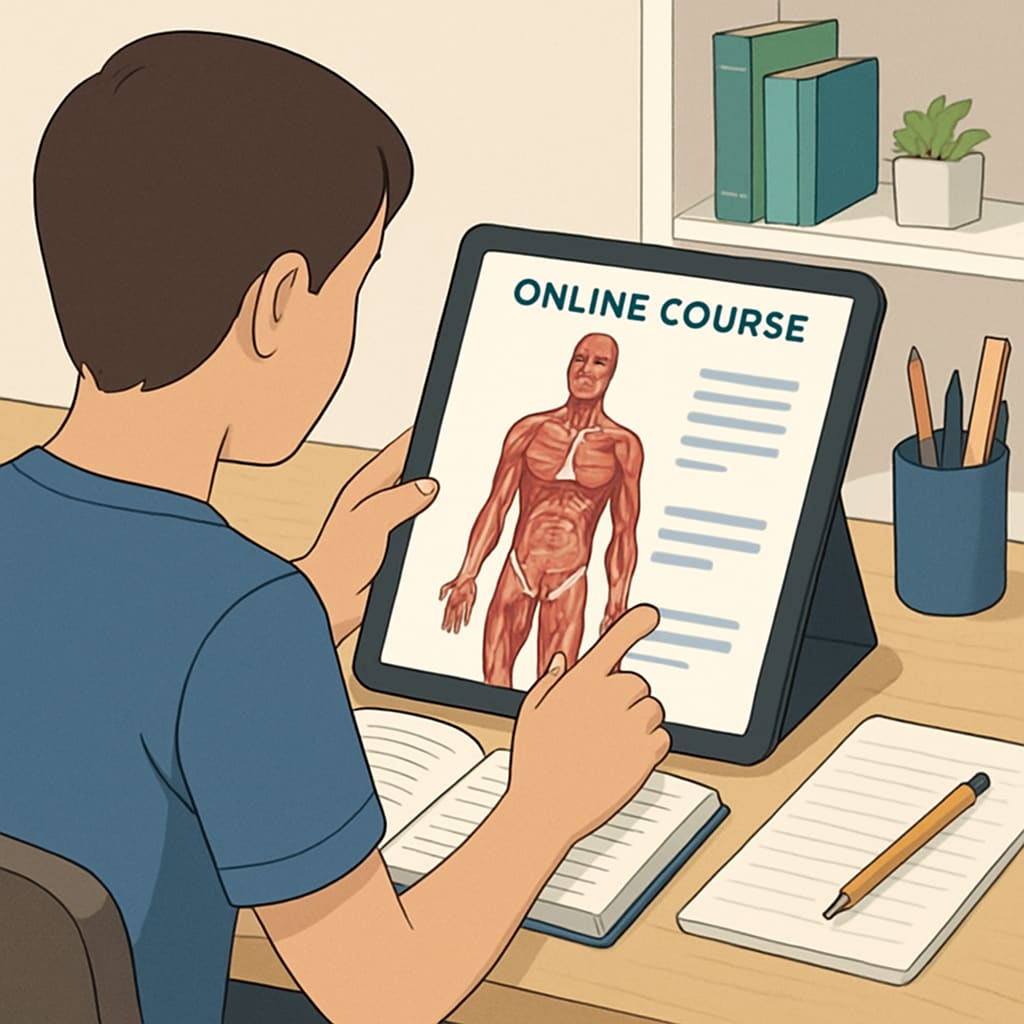 Student exploring an anatomy course online