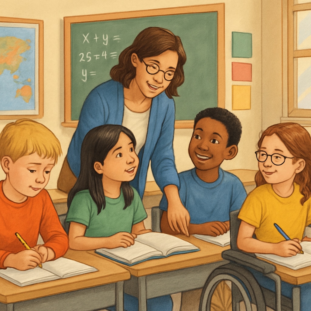 Public school teacher supporting diverse students, highlighting inclusivity and challenges.