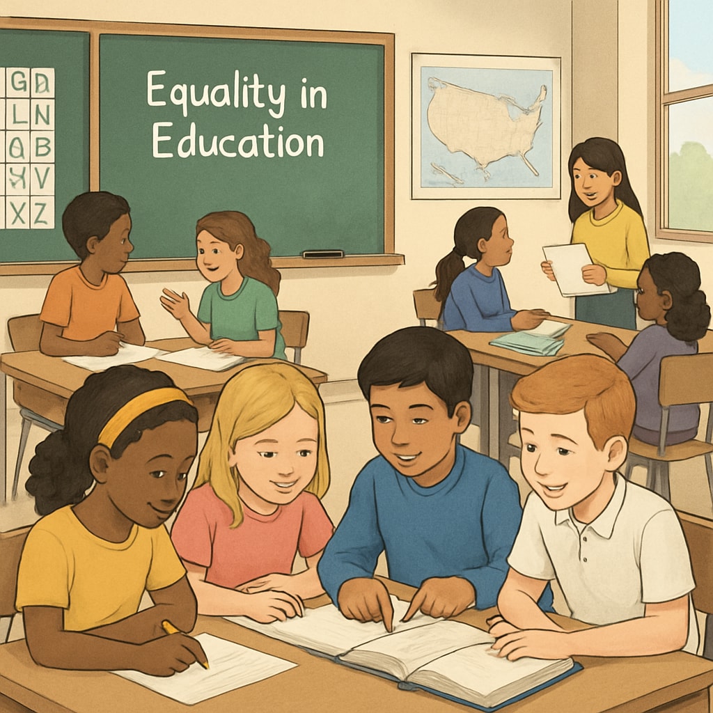 U.S. classroom group activities representing equality-focused education.
