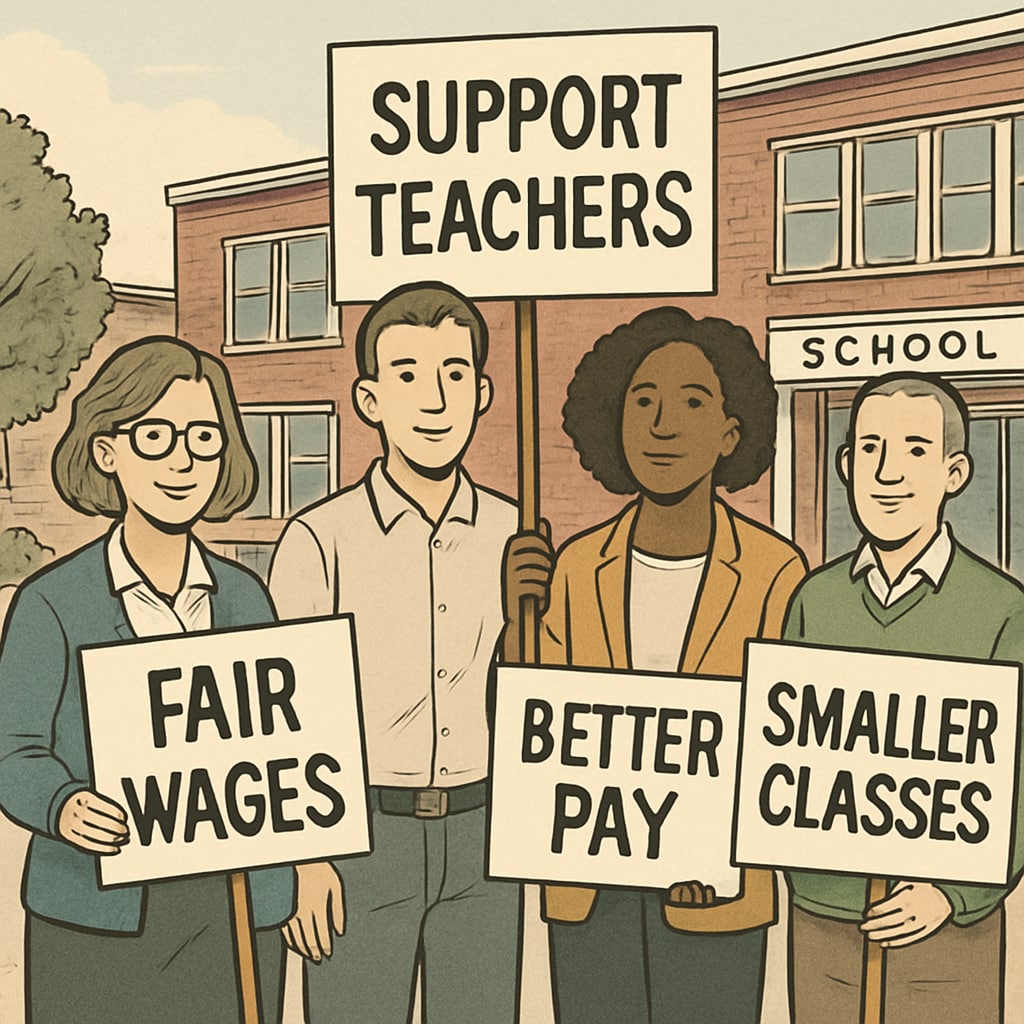 Teachers demonstrating for better wages and conditions as part of Teacherless Tuesday.