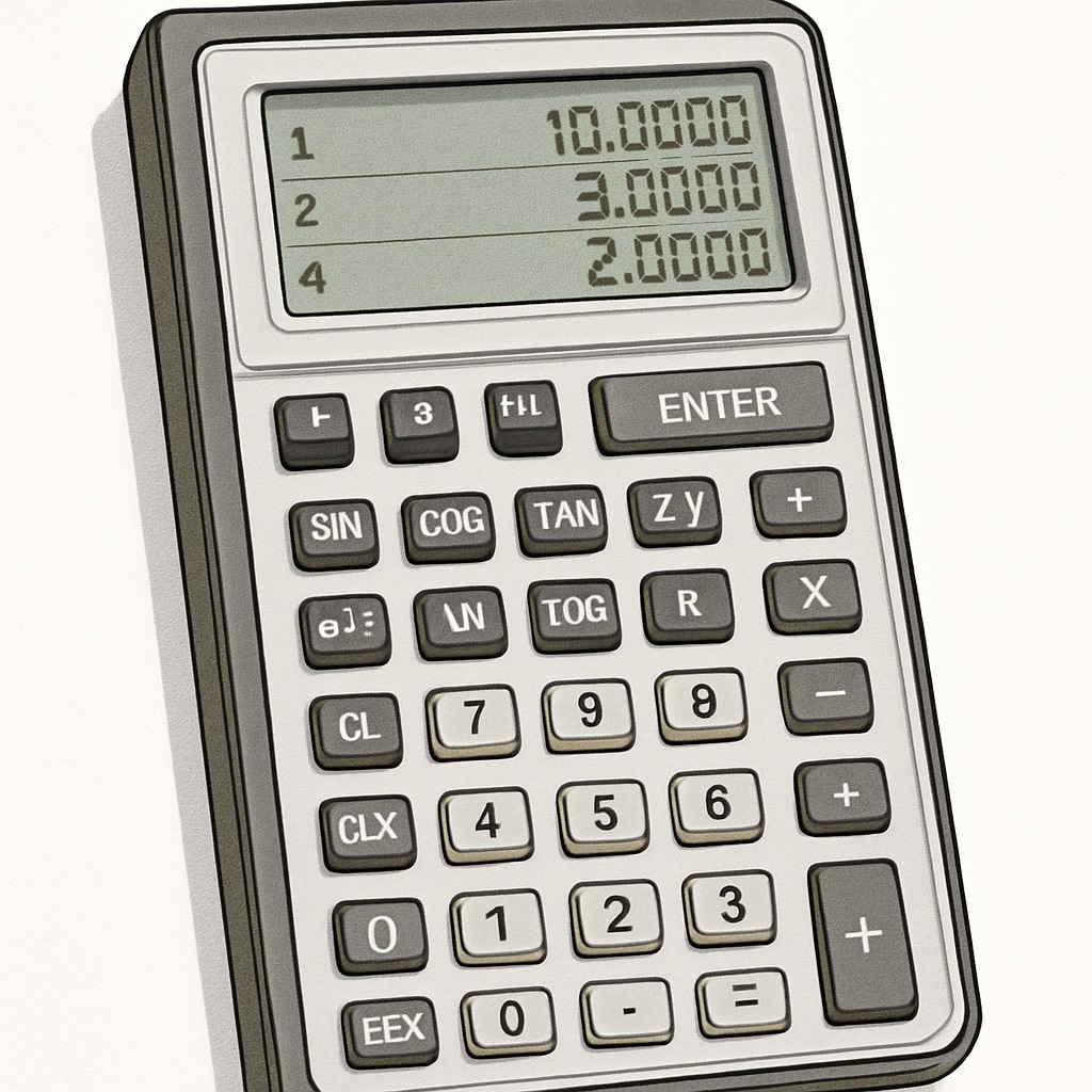 An RPN calculator showcasing reverse Polish notation for mathematical calculations.