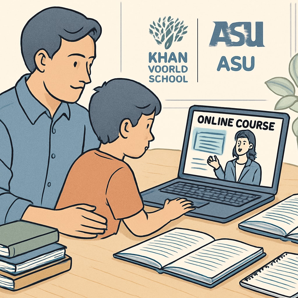 Parent and child exploring Khan World School and ASU's dual credit program.