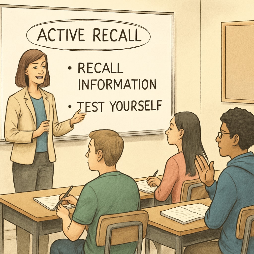 Teacher demonstrating active recall techniques to students.