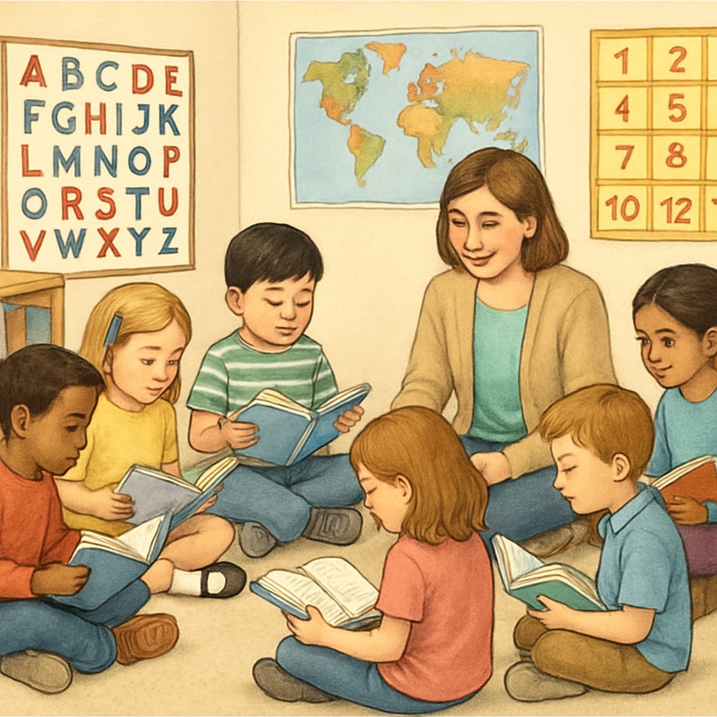 Whole language method in a classroom setting during reading instruction