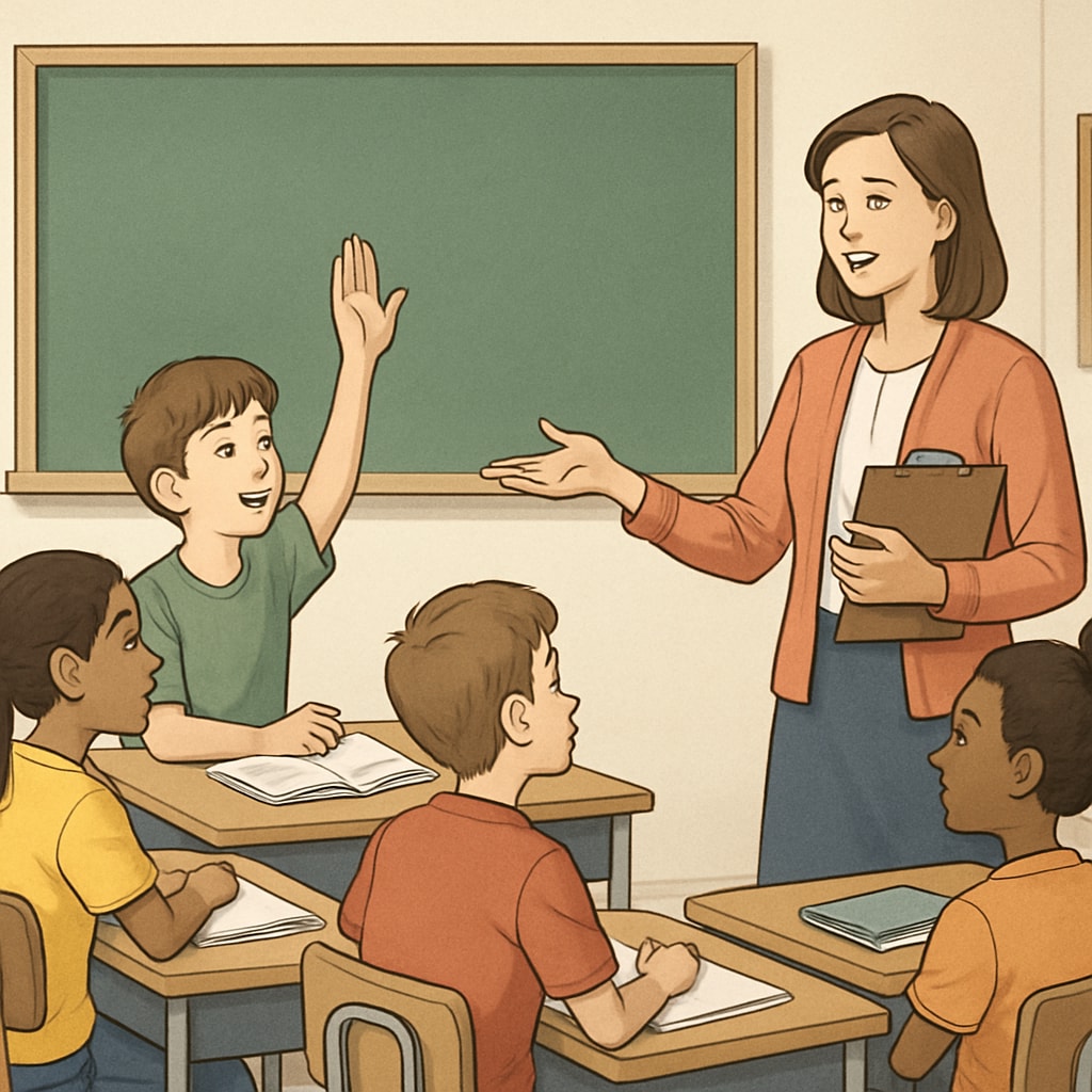 Teacher managing engaged students in a classroom, effective discipline methods