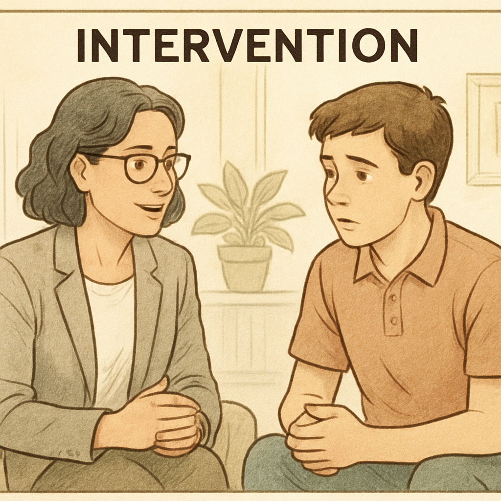 Counselor helping a student through intervention in a supportive setting