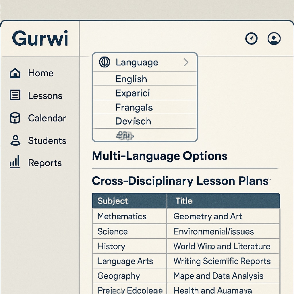 Gurwi app interface with multi-language and cross-disciplinary features for students.