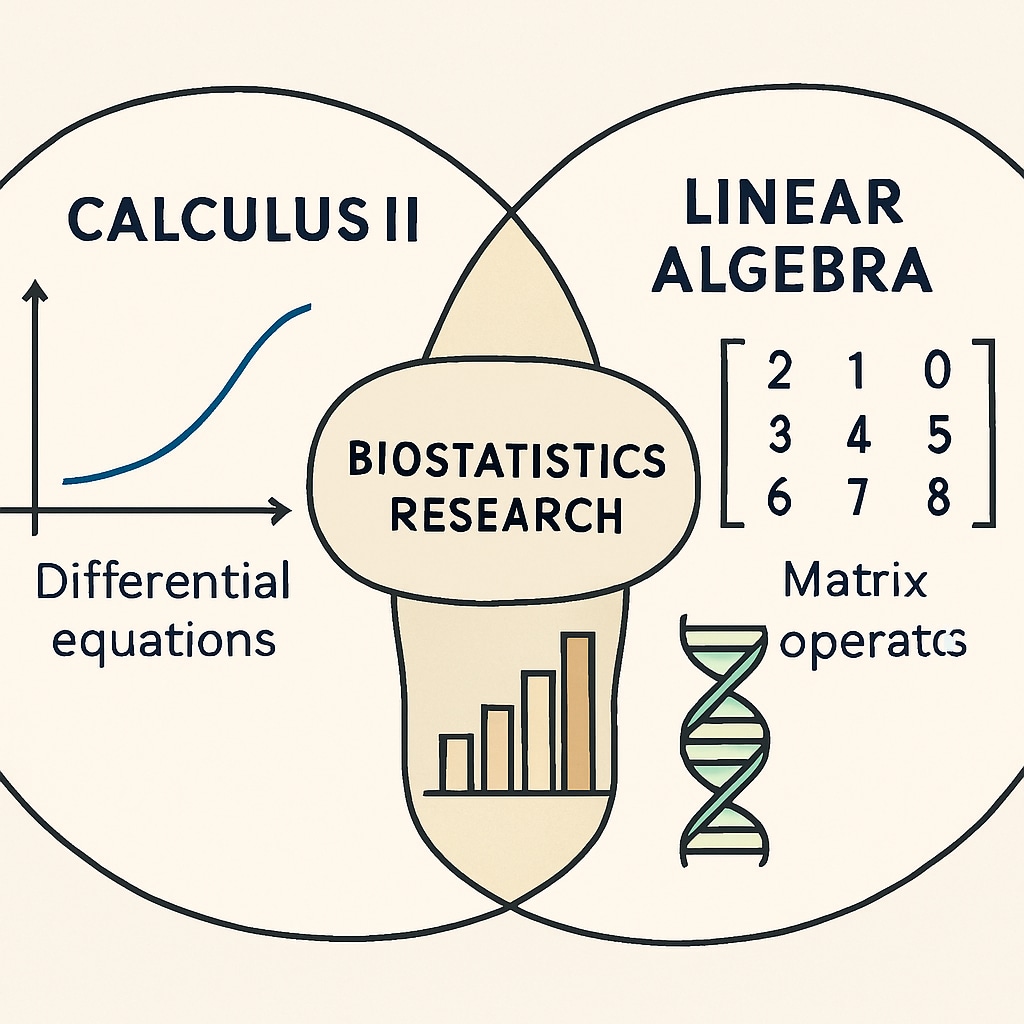 Diagram comparing Calculus II and Linear Algebra in biostatistics.