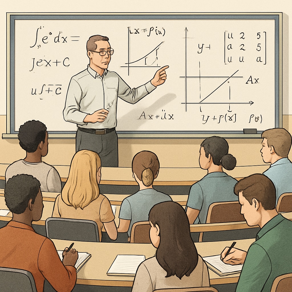 Classroom scene with students learning Calculus II or Linear Algebra.