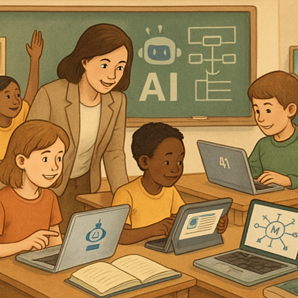 AI-powered tools in a K12 classroom setting illustrating innovation in education.