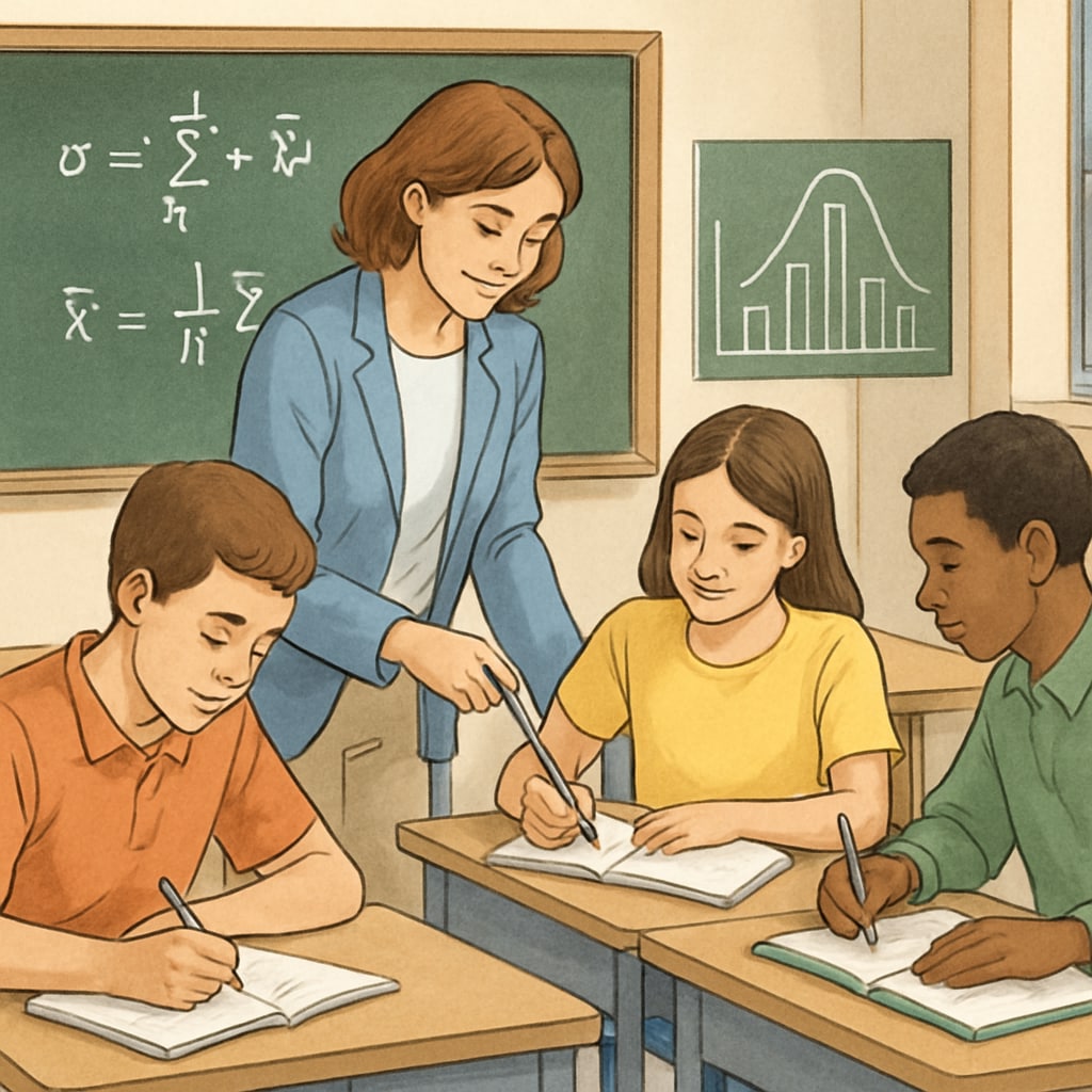 Classroom discussion on AP Statistics concepts between students and a teacher.