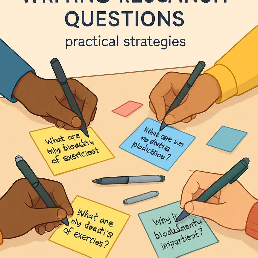 Students writing research questions on sticky notes during a workshop.