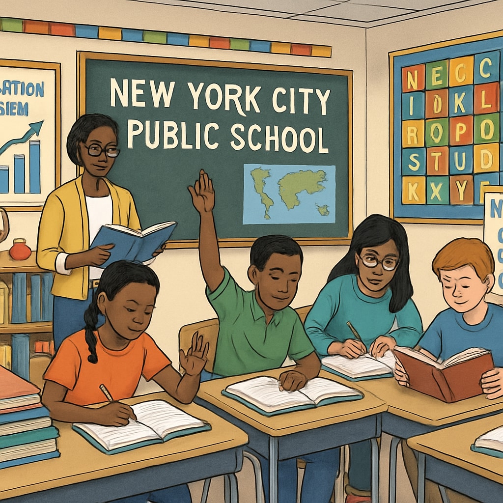 A vibrant New York City public school classroom representing diversity and education reform. Diverse classroom in a New York City public school showcasing education reform.