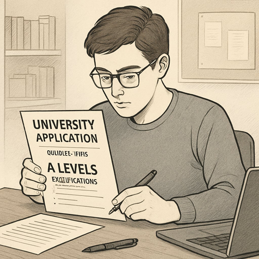 Student analyzing U.S. university admission requirements for A Levels applicants.