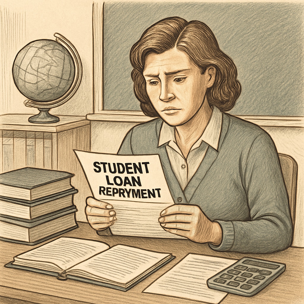 Teacher analyzing student loan repayment documents as part of SAVE Plan changes.
