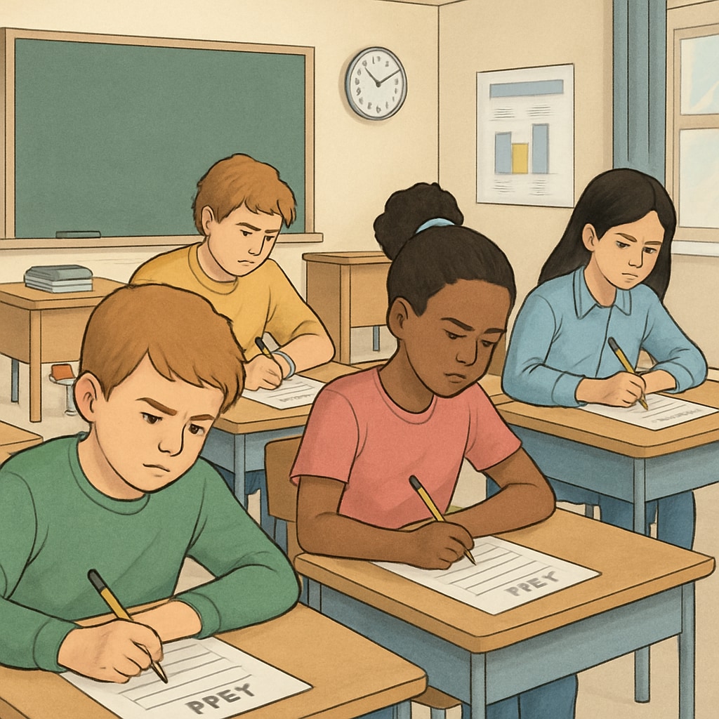 Students in a classroom under pressure from traditional grading systems.