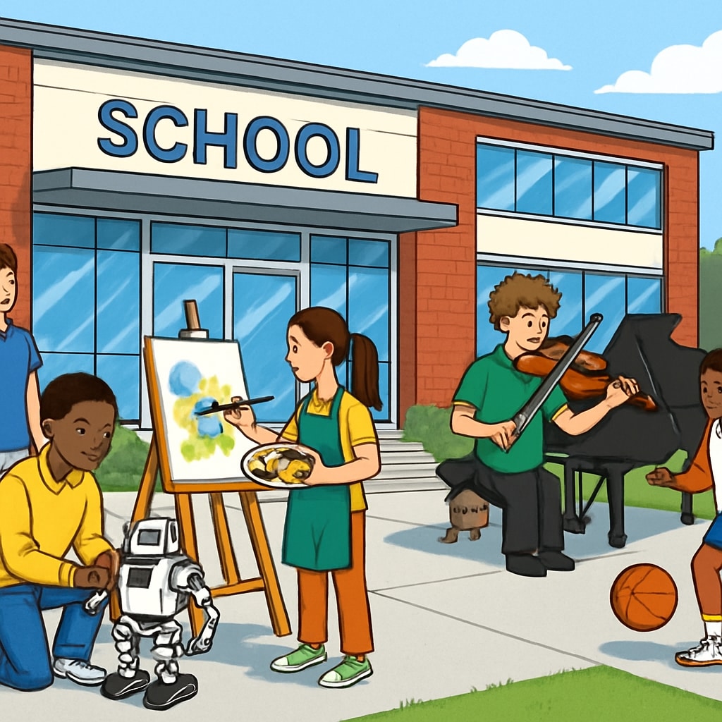 Public school showcasing high-quality extracurricular programs in elite districts.