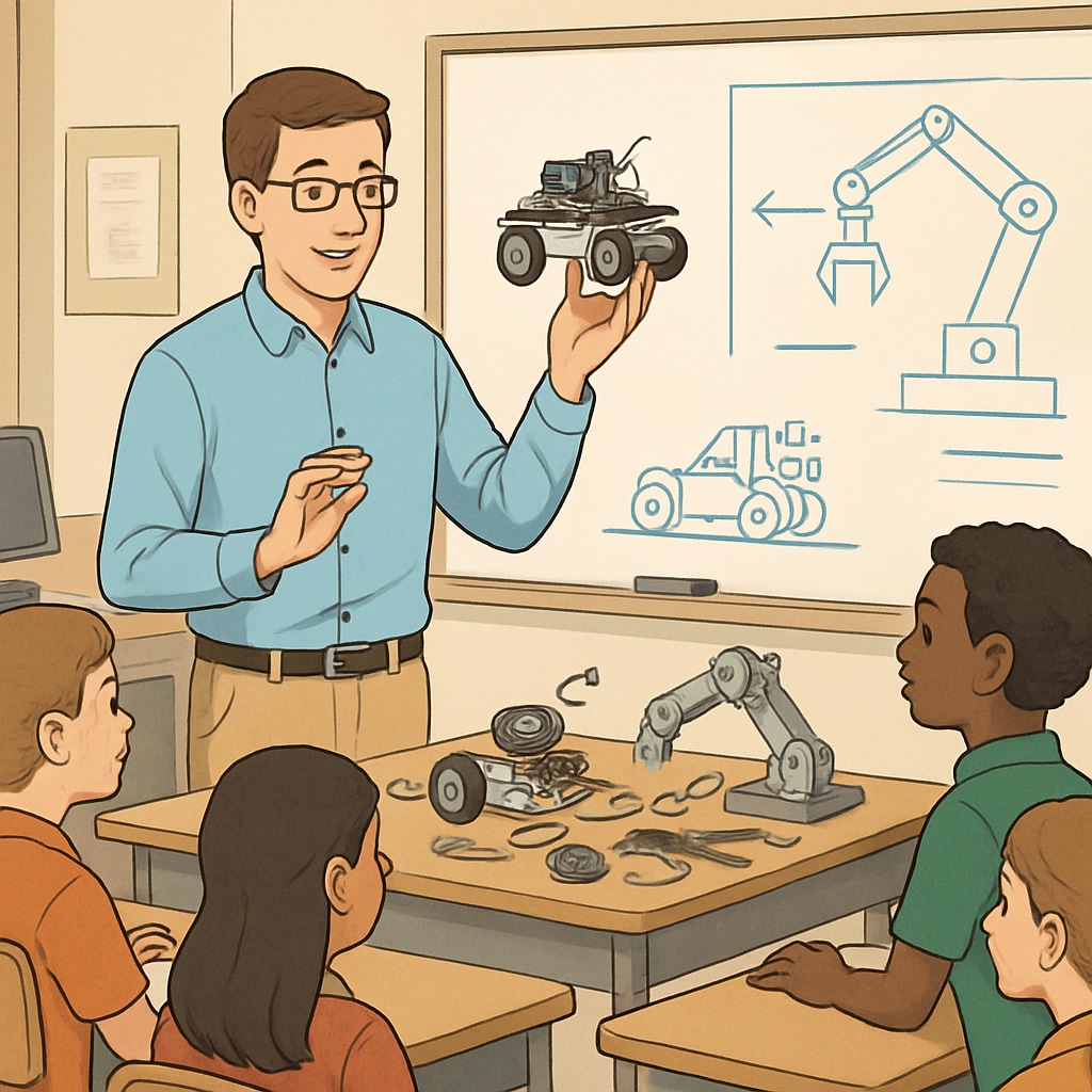 Robotics demonstration in a classroom, showcasing education and engineering integration.