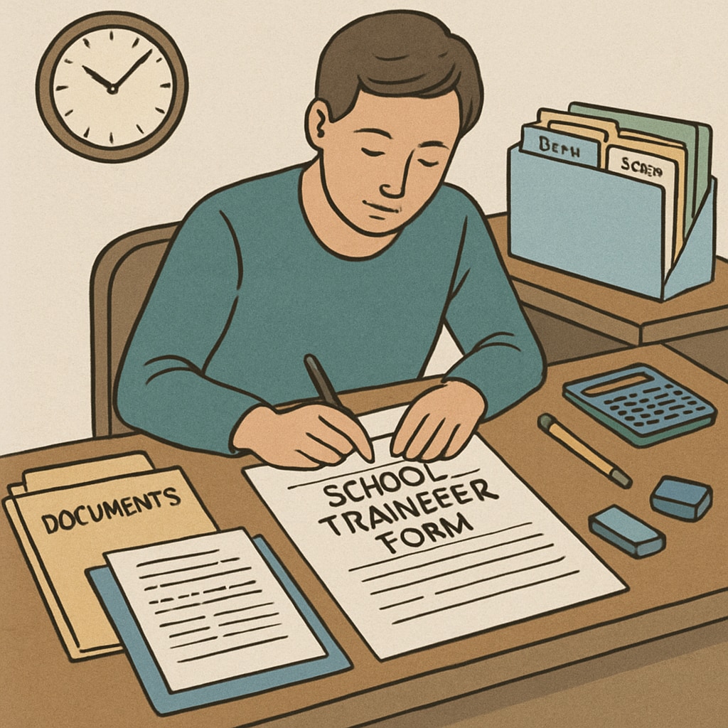 Parent completing school transfer documents