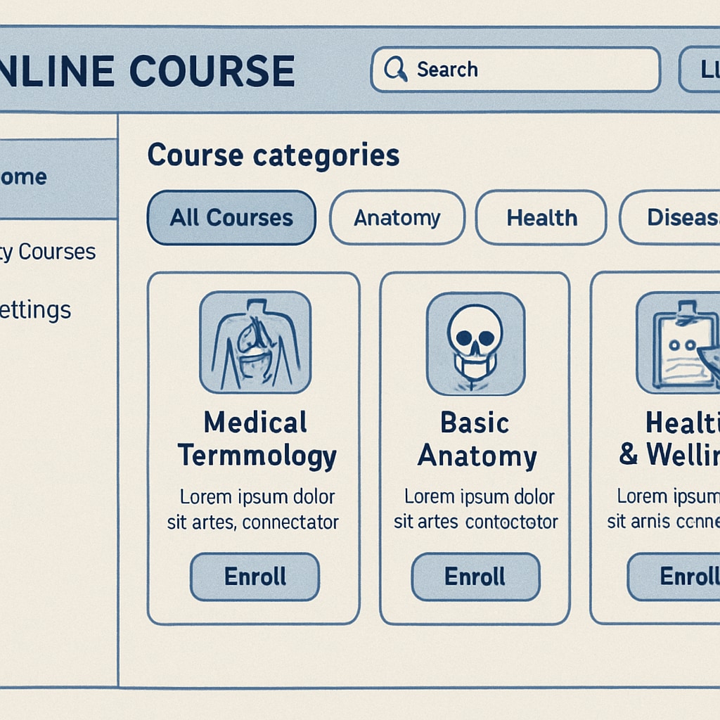 Online course platform showcasing medical education resources for non-medical learners.