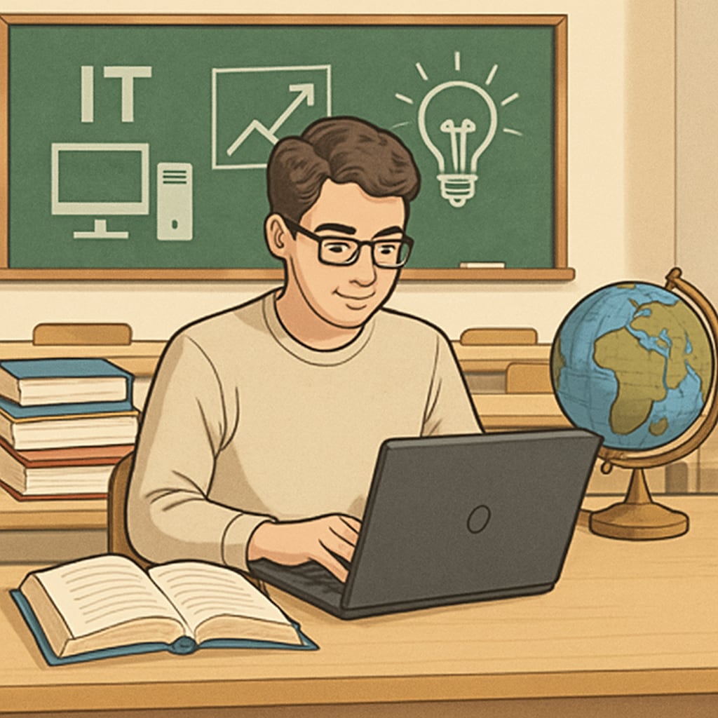 Student programming on a laptop, representing IT career planning for university freshmen.
