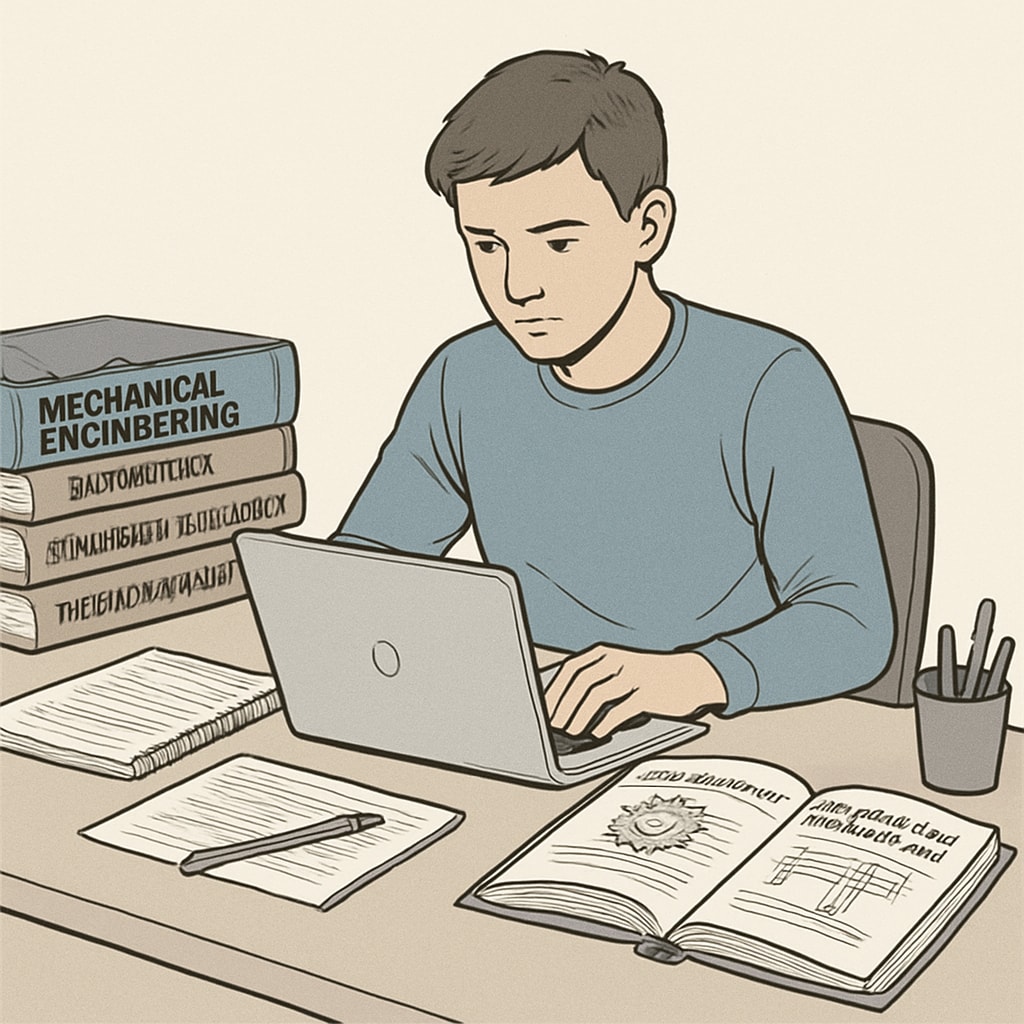 A student balancing mechanical engineering studies with an online second degree.