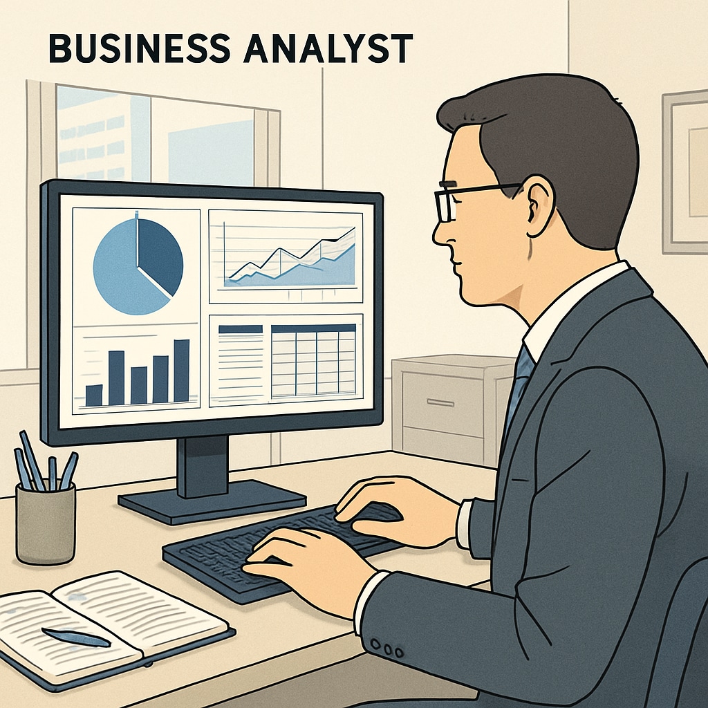 Business analyst working with financial models and data visualization tools.