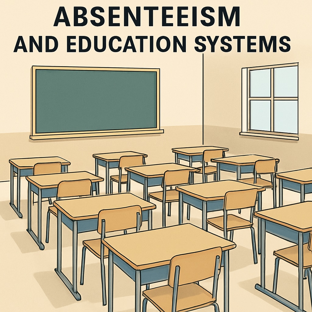 Empty classroom desks representing absenteeism and attendance policies.