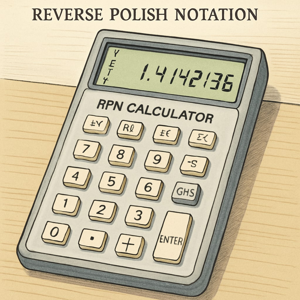 RPN calculator interface demonstrating Reverse Polish Notation logic.