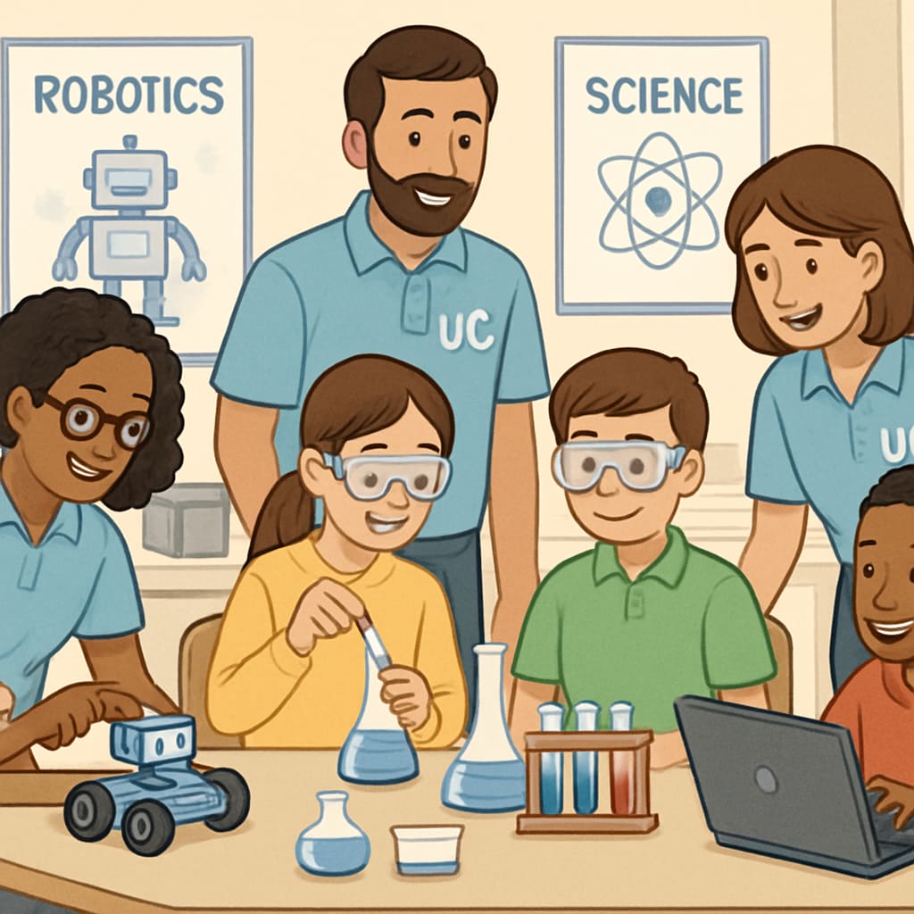 UC faculty conducting a STEM workshop for K-12 students.