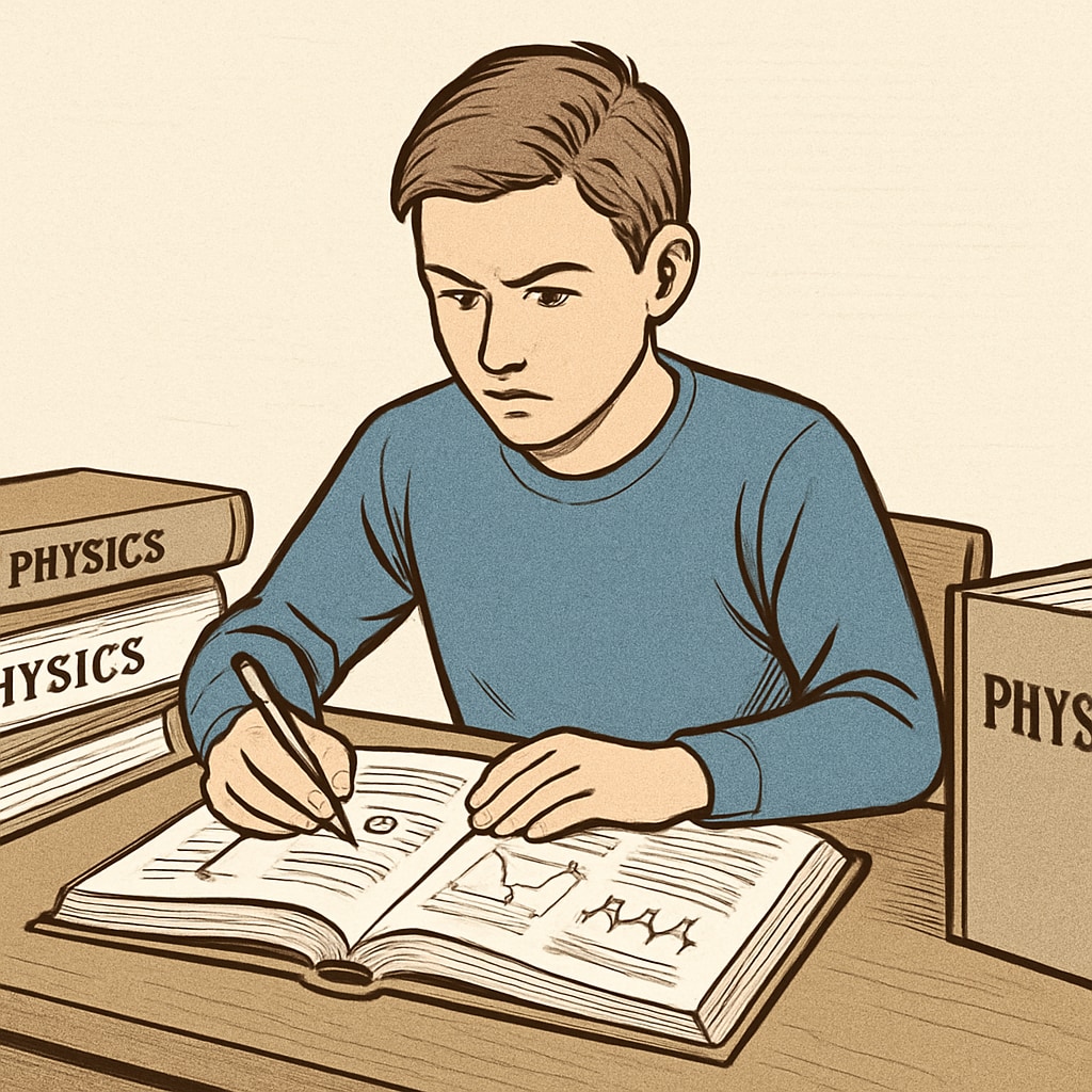A student preparing for BSc Physics backlogs with books and notes.