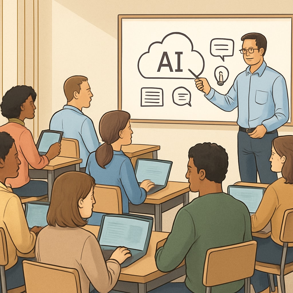 Teachers training on AI tools to reduce administrative workload.