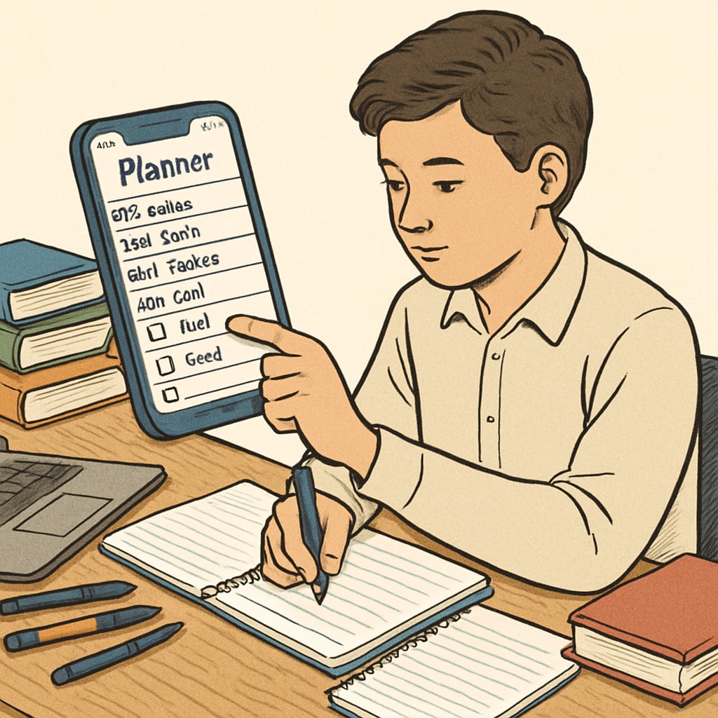 A student using a planner to manage their time effectively.