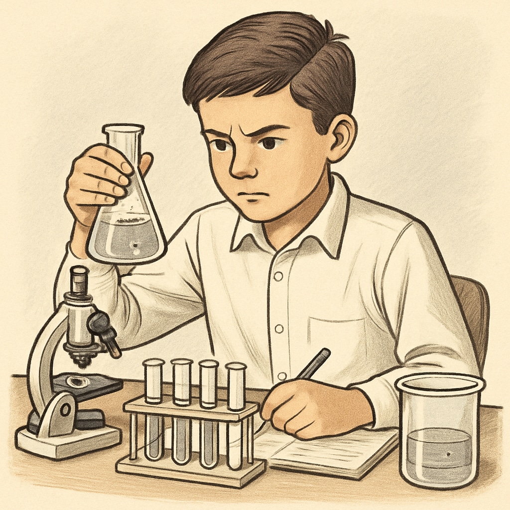A student working on a science experiment, symbolizing critical thinking and problem-solving. A student conducting a science experiment to demonstrate critical thinking.