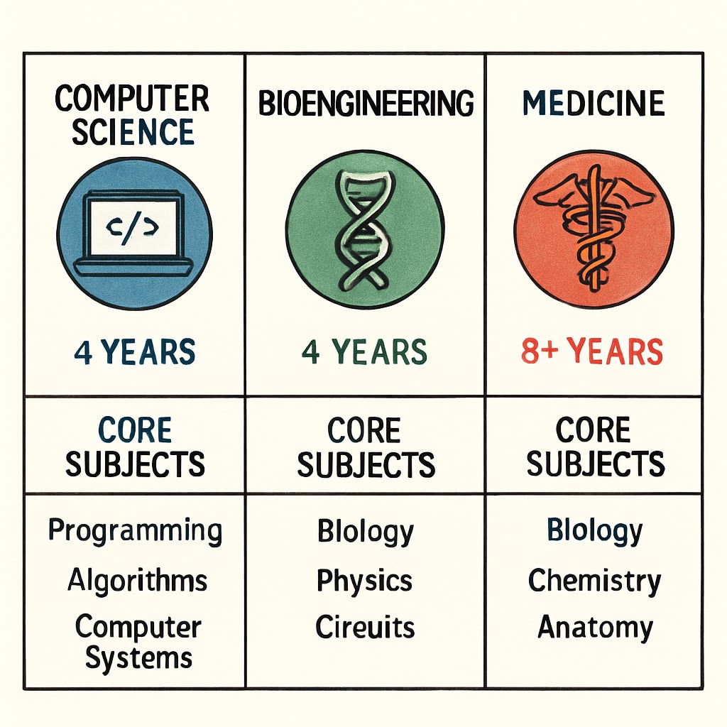 Academic pathway comparison for computer science, bioengineering, and medicine