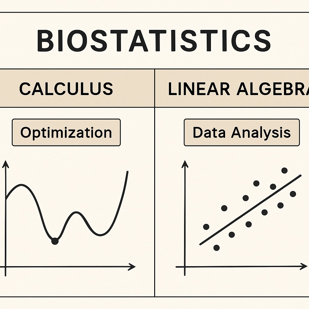 A comparison chart showing how Calculus and Linear Algebra apply to biostatistics.