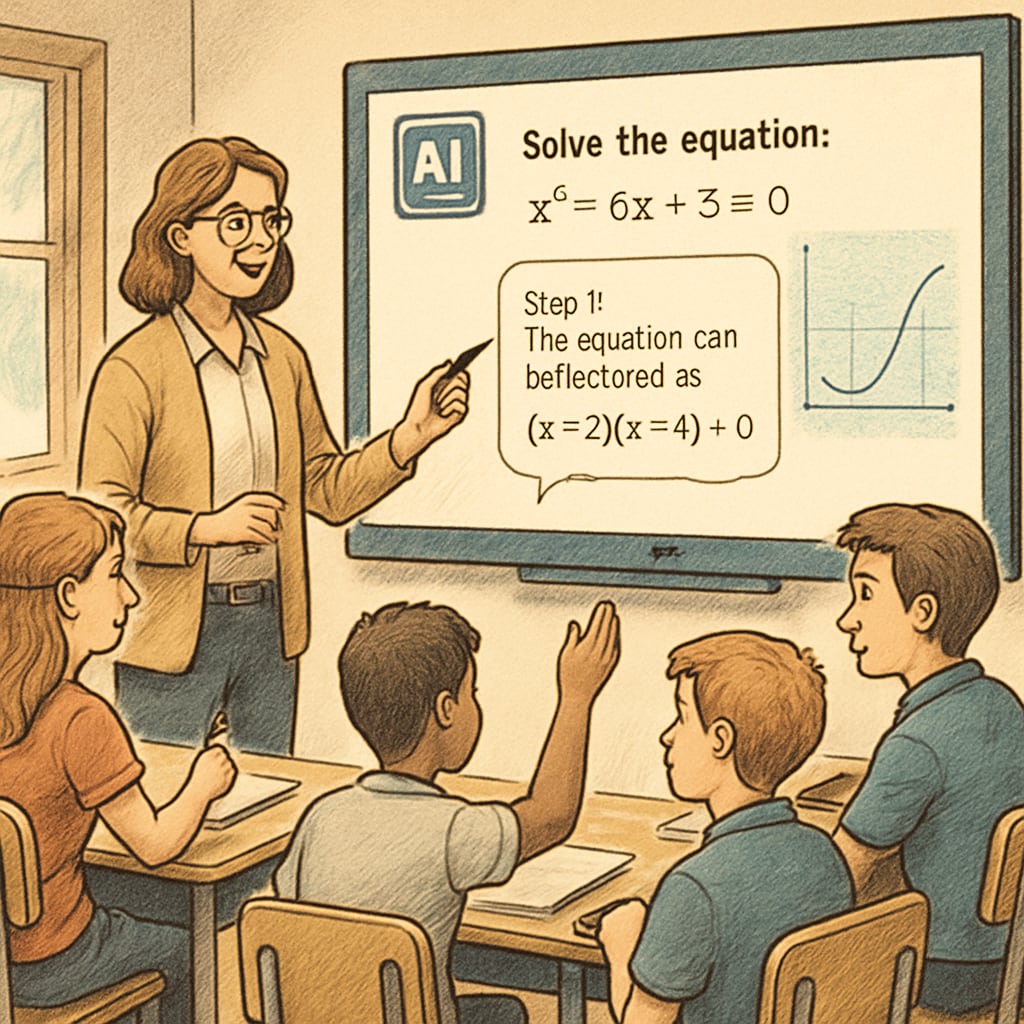 Teacher using AI tools in classroom to enhance learning and problem-solving