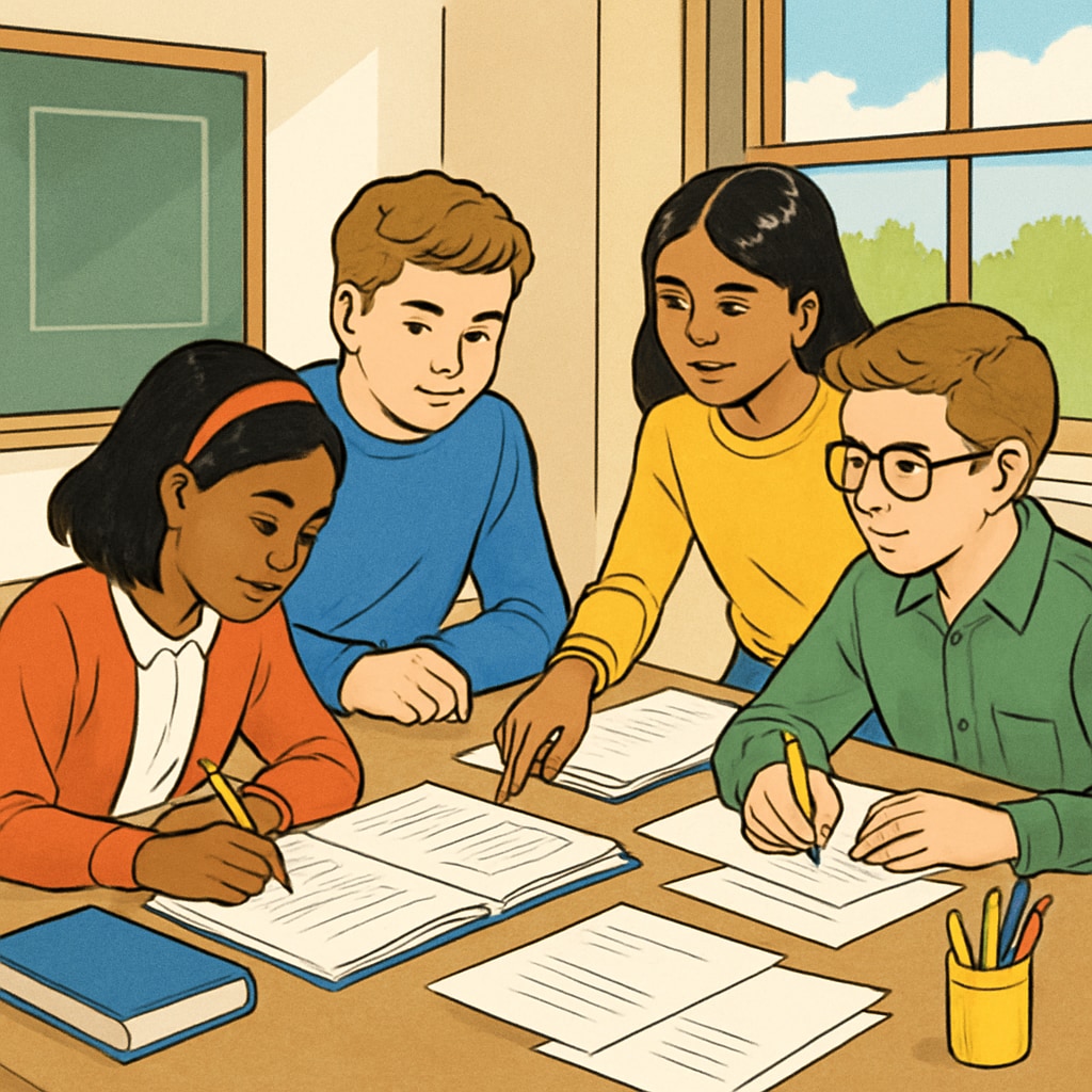Students working on a group project without heavy reliance on AI tools