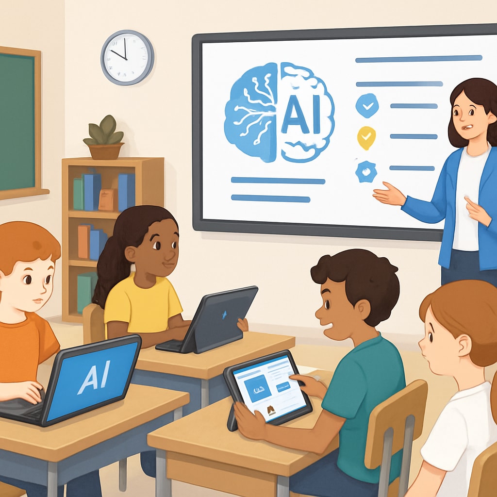 Students engaging with AI tools in a classroom, part of Melania Trump’s White House initiative.