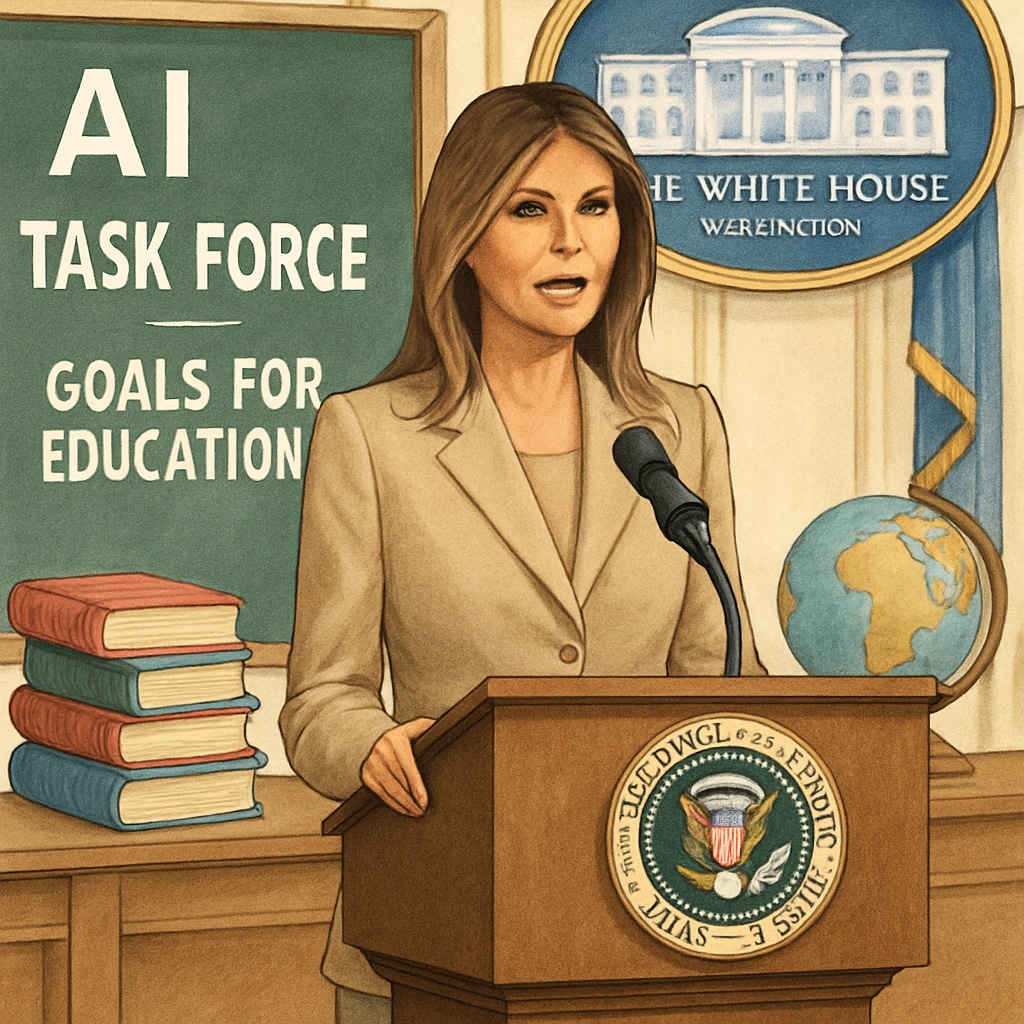 Melania Trump addressing the White House on AI's role in education.