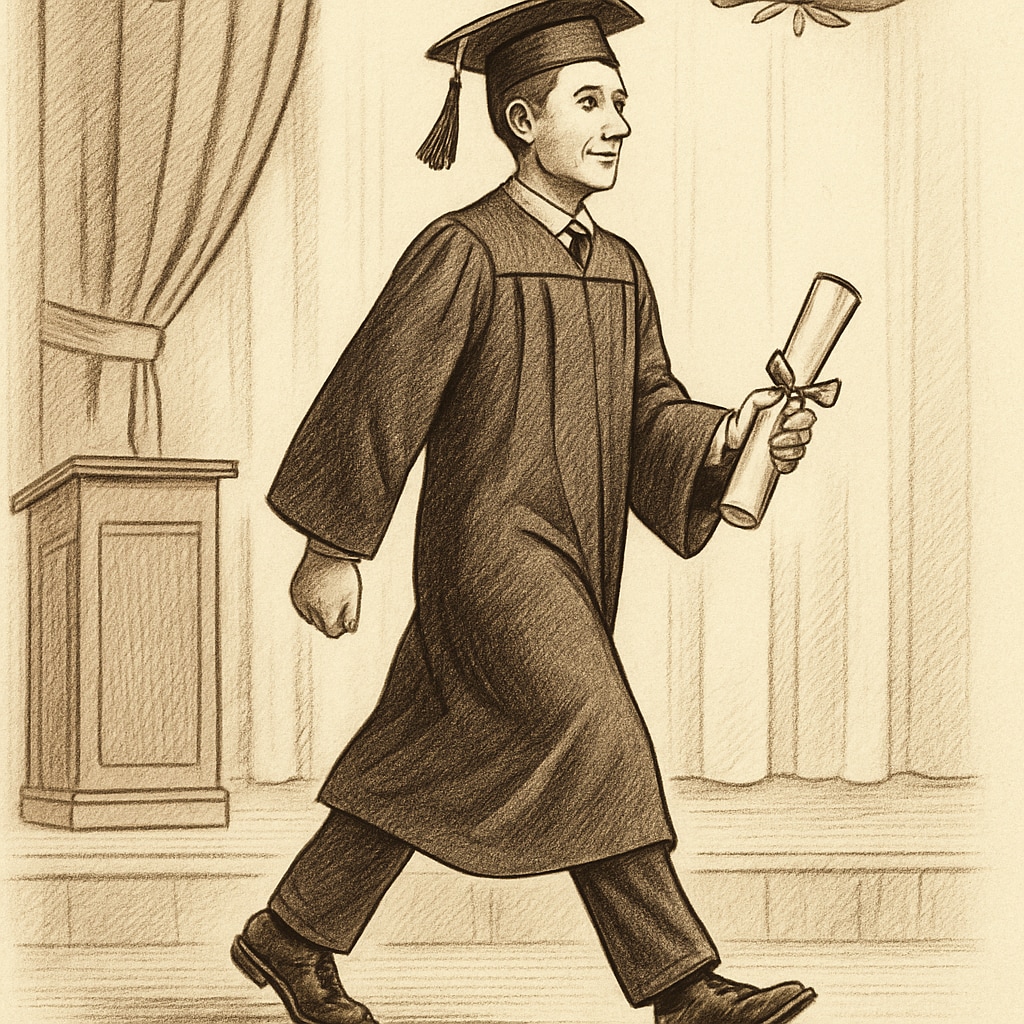 A graduate walking across the stage after completing a degree through an alternative pathway program. Graduate celebrating degree completion through alternative pathways.