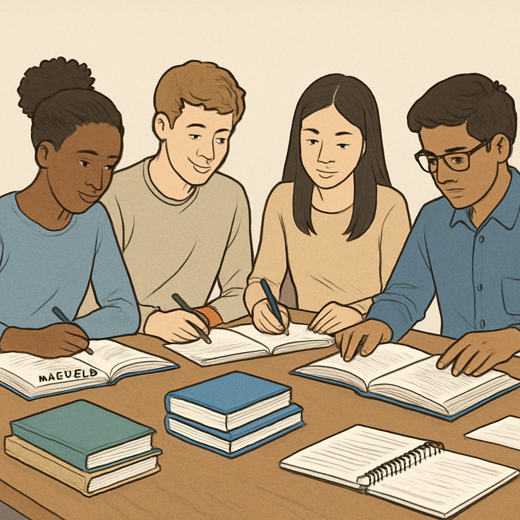 International students discussing A-levels and U.S. college applications.