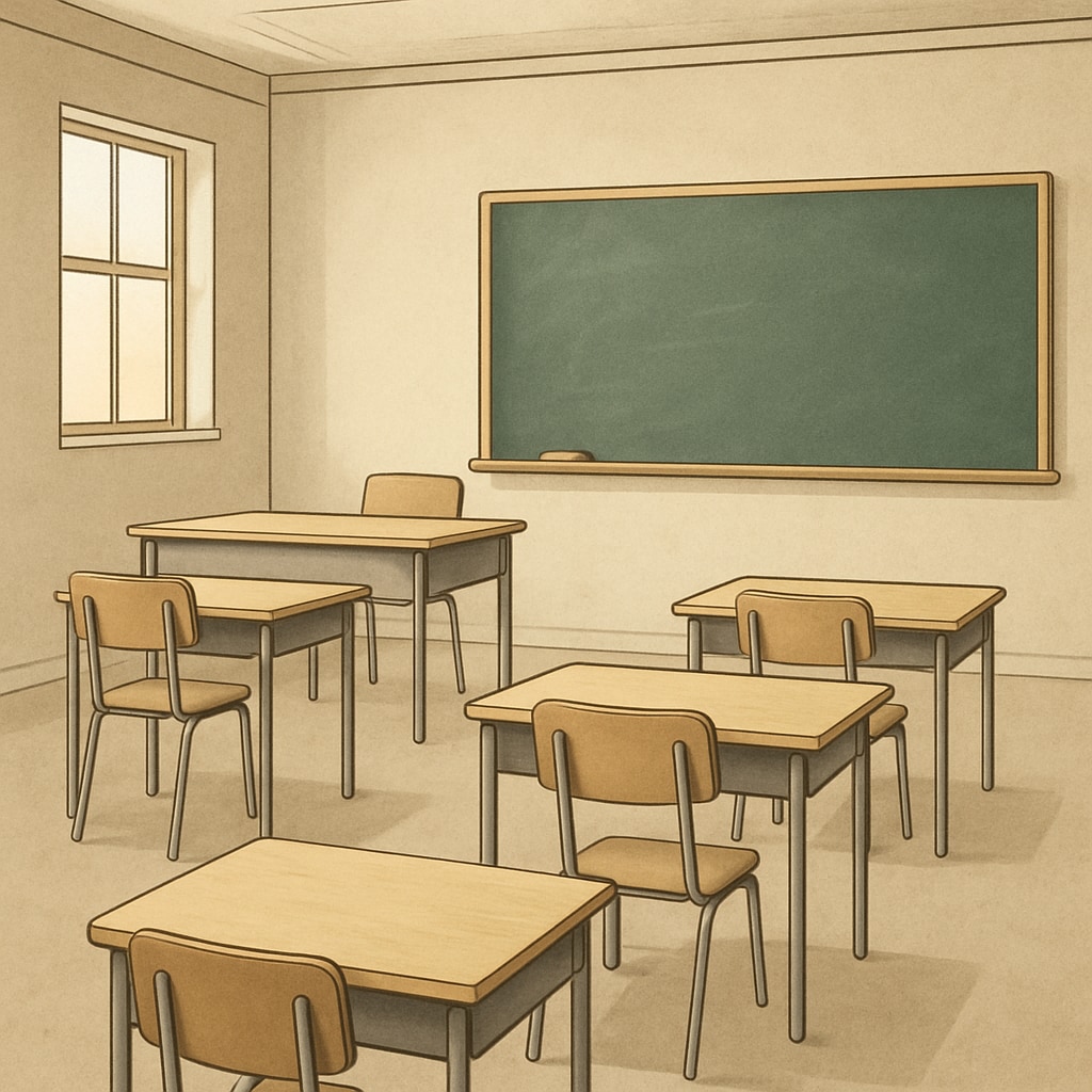 A classroom with sparse supplies, illustrating the potential effects of reduced teacher spending due to increased financial strain from student loan changes. A classroom with reduced resources due to increased student loan repayments.
