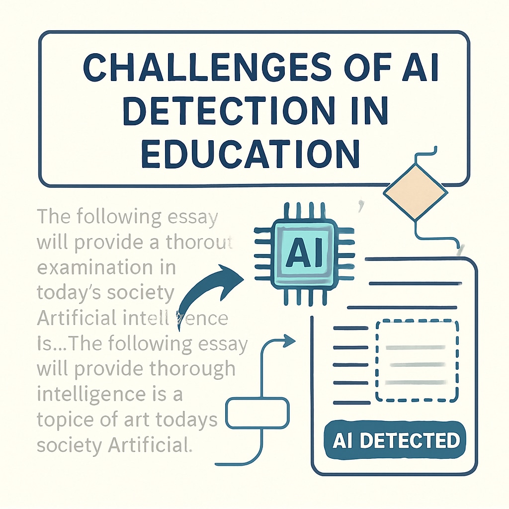 A graphical representation of AI detection challenges in the context of education, including overlapping text and algorithms. Challenges of AI detection in education illustrated graphically with algorithms.