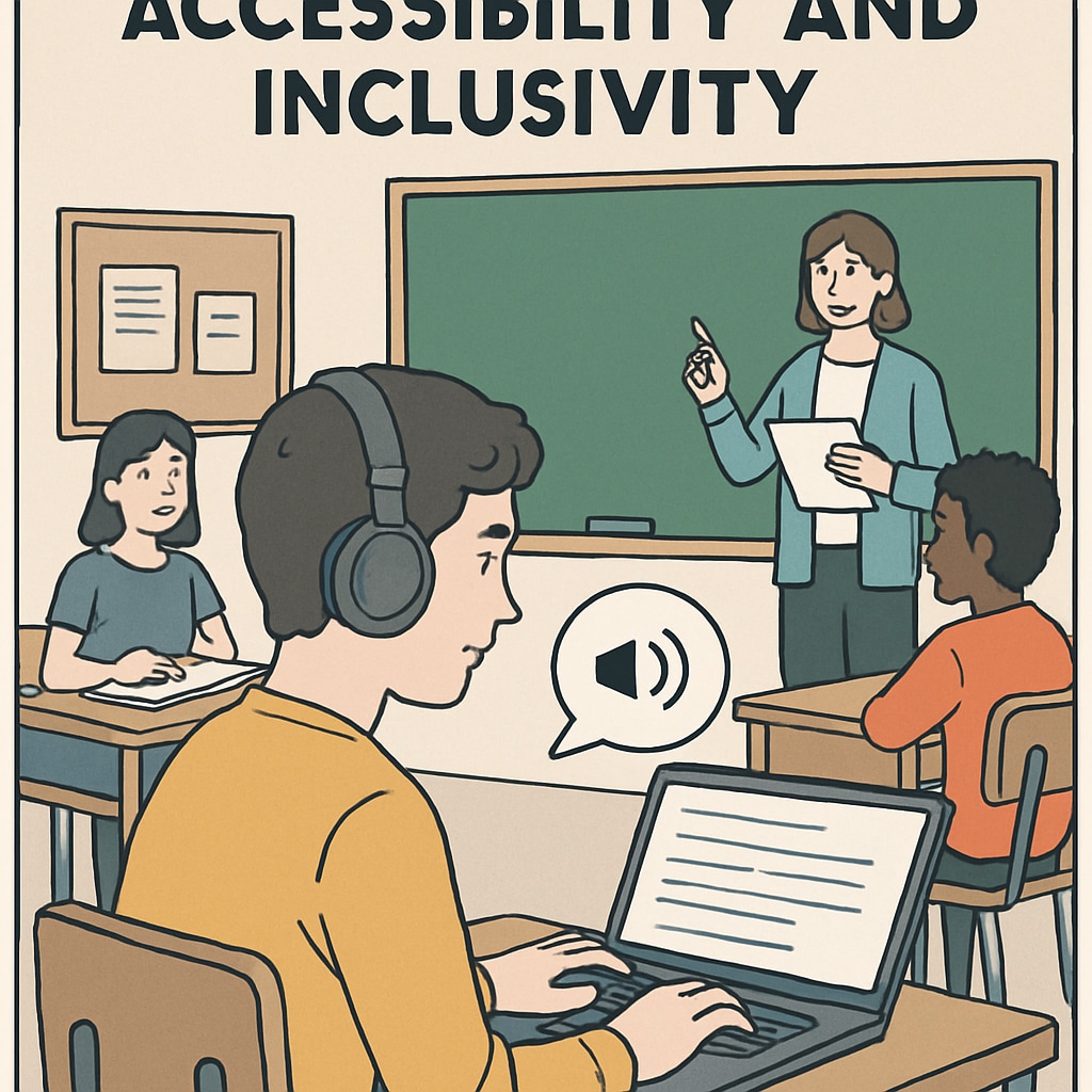 Student using assistive technology in an inclusive classroom setting.