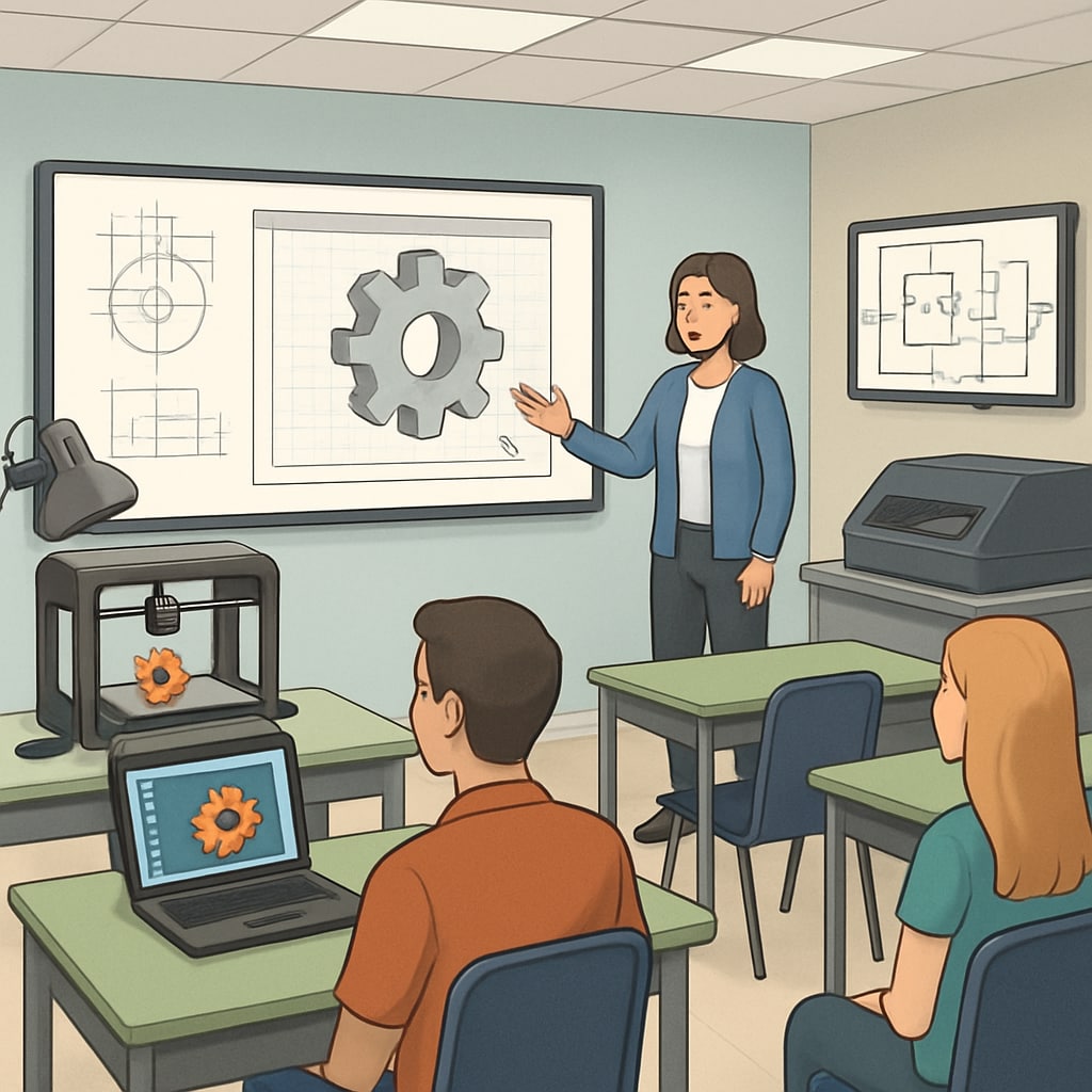 A classroom equipped with modern technology, emphasizing engineering applications in education A classroom with cutting-edge technology tools, showcasing interdisciplinary learning in education and engineering