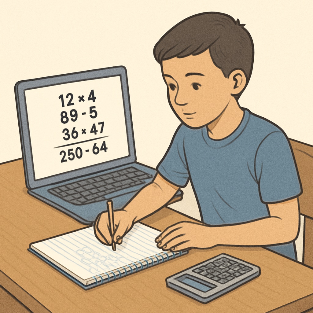 Student practicing math aptitude test preparation for campus recruitment with YouTube resources.